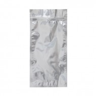 Long silver mylarfoil zipseal pouch with open zipper end