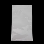 Two bright white tamper evident zipper pouches