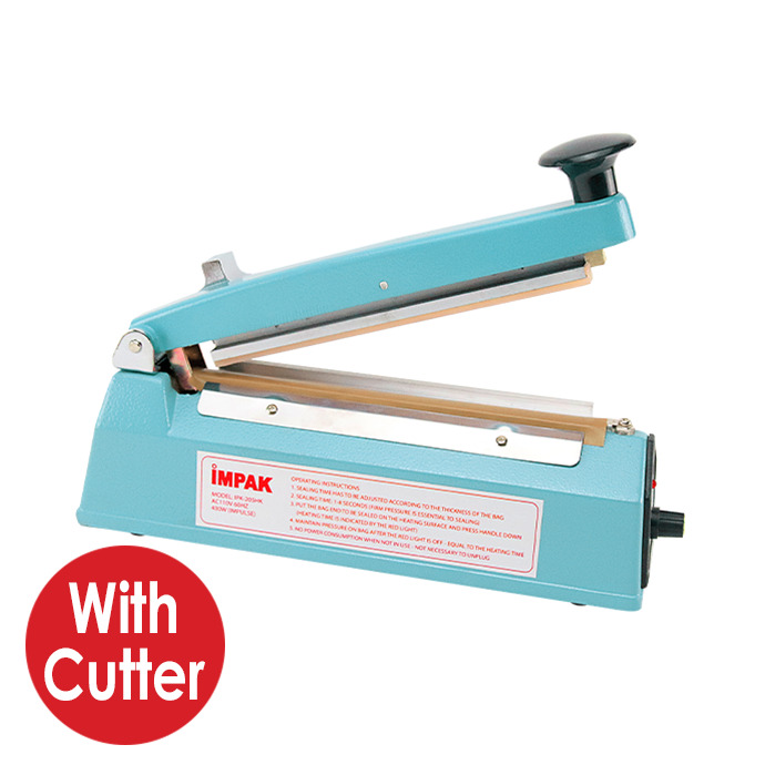 8" Tabletop Hand Impulse Sealer with Cutter - 5mm Seal